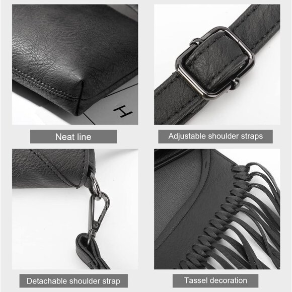 Fringe Crossbody Purse for Women Western Cowgirl Purse Leather Tassel Fanny Pack - Picture 4 of 7